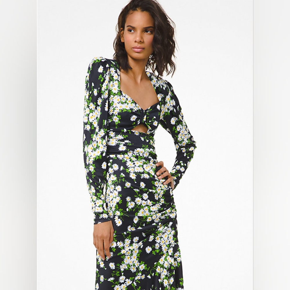 MICHAEL KORS COLLECTION Daisy Satin Jersey Ruched Dress Sz 2 Org $2 190